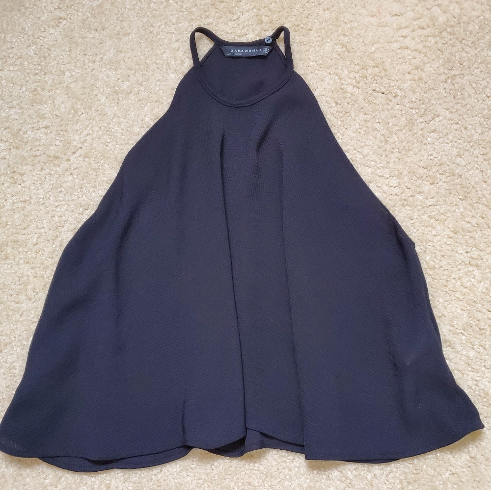 ZARA WOMAN | Black High Neck Cropped Swing Top